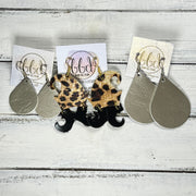 ELVES -  Leather Earrings  ||   <BR> RED & GREEN LEOPARD PRINT, <BR> SPARKLE GREEN