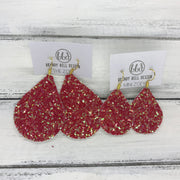 ZOEY (3 sizes available!) -  Leather Earrings  ||  CANDY APPLE RED GLITTER (FAUX LEATHER)