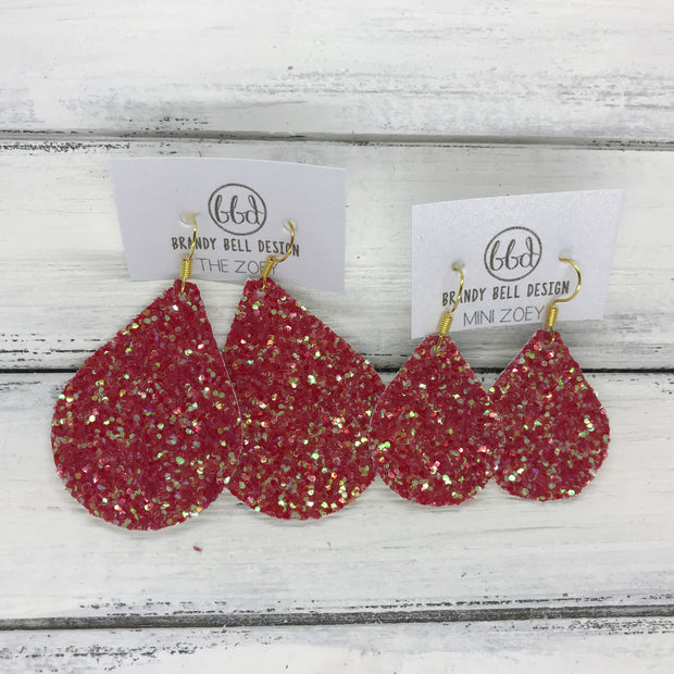 ZOEY (3 sizes available!) -  Leather Earrings  ||  CANDY APPLE RED GLITTER (FAUX LEATHER)