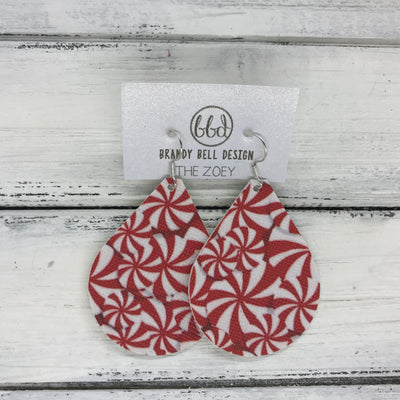 ZOEY (3 sizes available!) -  Leather Earrings  ||  PEPPERMINT PRINT (FAUX LEATHER)