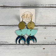 KINA <br> LIMITED EDITION ||  Leather Earrings || <BR> PEARLIZED OCHRE, MATTE AQUA SMOOTH, SHIMMER TEAL