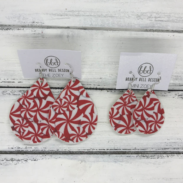 ZOEY (3 sizes available!) -  Leather Earrings  ||  PEPPERMINT PRINT (FAUX LEATHER)