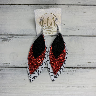 DOROTHY - Leather Earrings  ||  <BR> SHIMMER BLACK, <BR> RED GLITTER (FAUX LEATHER), <BR> BLACK & WHITE CHEETAH PRINT