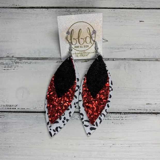 DOROTHY - Leather Earrings  ||  <BR> SHIMMER BLACK, <BR> RED GLITTER (FAUX LEATHER), <BR> BLACK & WHITE CHEETAH PRINT