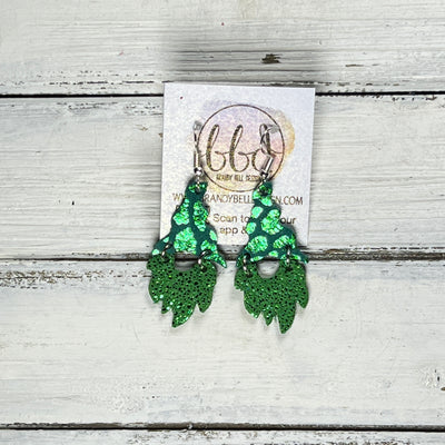GNOME -  Leather Earrings  ||   <BR>METALLIC GREEN LEOPARD PRINT,  <BR>SPARKLE GREEN