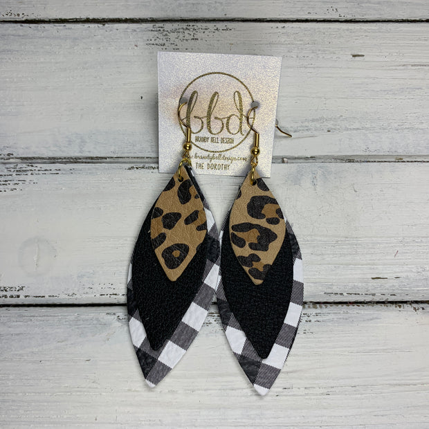 DOROTHY - Leather Earrings  ||  <BR> CARAMEL CHEETAH, <BR> SHIMMER BLACK, <BR> PETITE BLACK & WHITE BUFFALO PLAID