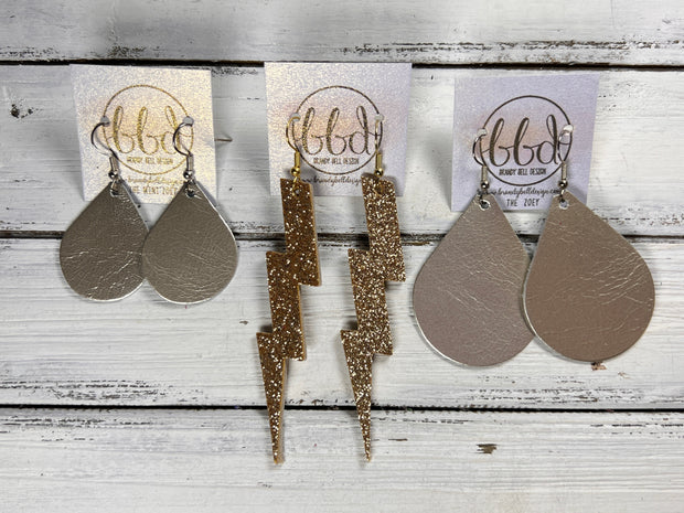 LIGHTNING BOLT (3.5”) <br> LIMITED EDITION ||  Leather Earrings || <BR> *GLITTER ON CORK* FINE BLACK GLITTER