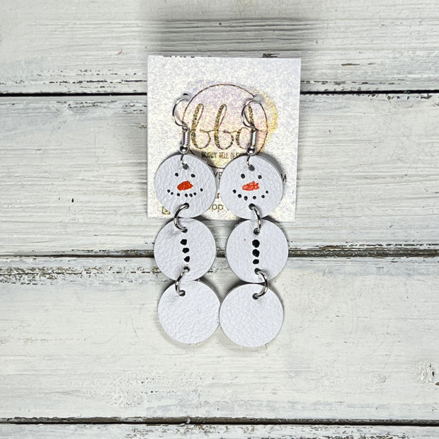 SNOWMAN -  Leather Earrings  ||   <BR> SNOWMAN WITH HAND-PAINTED FACE