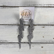 LIGHTNING BOLT (3.5”) <br> LIMITED EDITION ||  Leather Earrings || <BR> *GLITTER ON CORK* FINE SILVER GLITTER