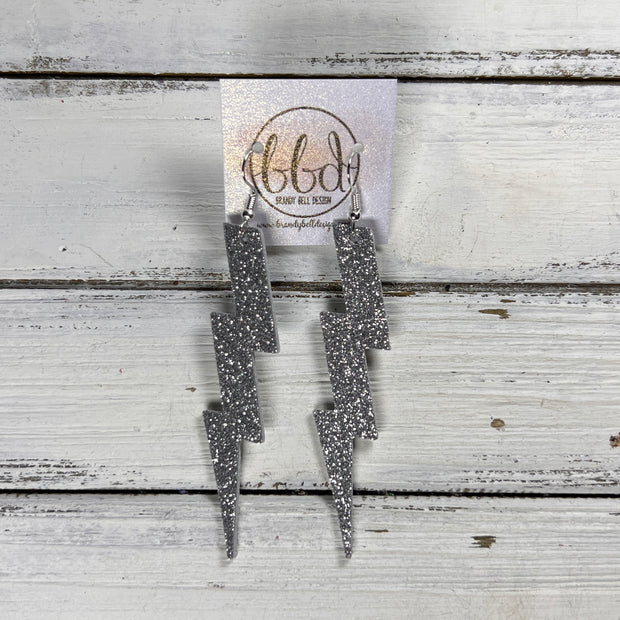 LIGHTNING BOLT (3.5”) <br> LIMITED EDITION ||  Leather Earrings || <BR> *GLITTER ON CORK* FINE SILVER GLITTER