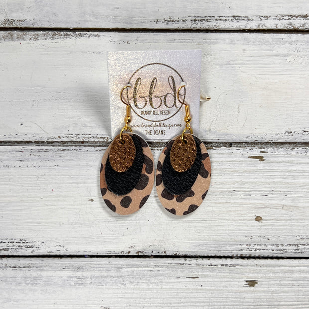 DIANE -  Leather Earrings  ||   <BR> METALLIC BRONZE PEBBLED, <BR> MATTE BLACK, <BR> CARAMEL CHEETAH