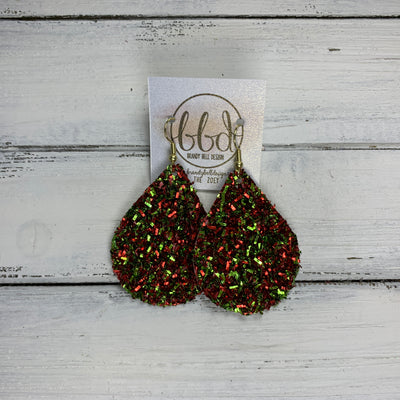 ZOEY (3 sizes available!) -  <BR>  GLITTER ON CANVAS Earrings  (not leather)  ||  CHRISTMAS TINSEL