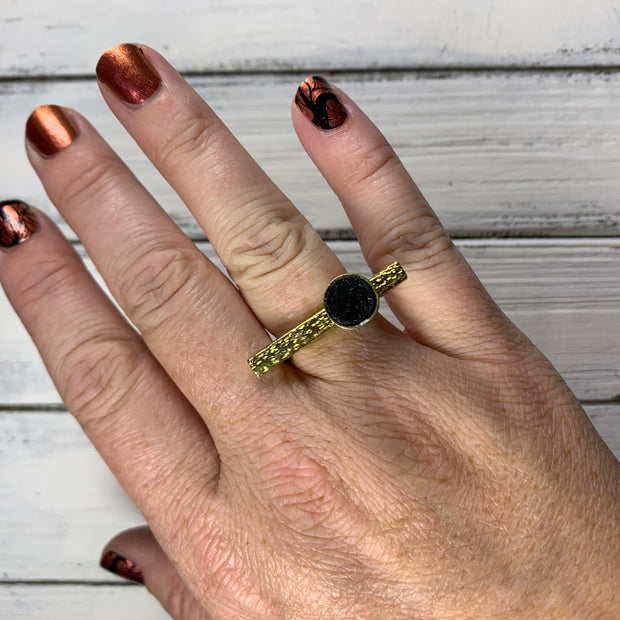 SUEDE + STEEL *Limited Edition* COLLECTION ||  <br> Adjustable Raw Brass Bar Ring ||  GOLD  w/ MATTE WHITE