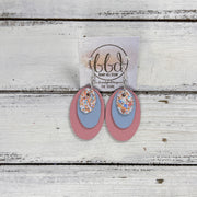 DIANE -  Leather Earrings  ||   <BR> COTTON CANDY GLITTER (FAUX LEATHER), <BR> MATTE BABY BLUE, <BR> MATTE LIGHT PINK