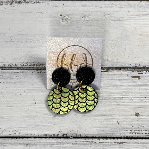 LUNA -  Leather Earrings ON POST  || SHIMMER BLACK, <BR> METALLIC MERMAID PINK/GREEN/GOLD
