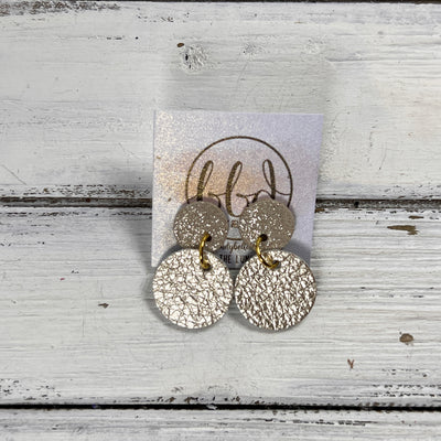 LUNA -  Leather Earrings ON POST  || SHIMMER TAUPE, <BR> METALLIC CHAMPAGNE PEBBLED