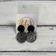 LUNA -  Leather Earrings ON POST  || SHIMMER BLACK, <BR> SHIMMER PEWTER