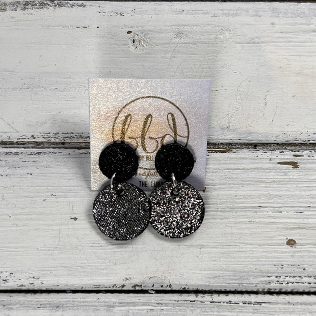 LUNA -  Leather Earrings ON POST  || SHIMMER BLACK, <BR> SHIMMER PEWTER
