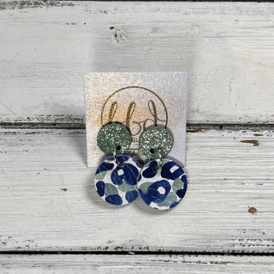 LUNA -  Leather Earrings ON POST  || SHIMMER IRISH MINT, <BR> SAGE AND NAVY ANIMAL PRINT