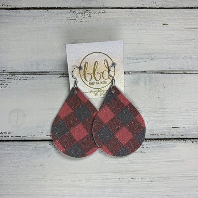 ZOEY (3 sizes available!) -  Leather Earrings  ||  <BR> SHIMMER BUFFALO PLAID  (FAUX LEATHER)