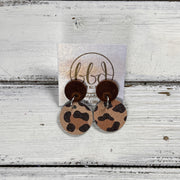 LUNA -  Leather Earrings ON POST  || DISTRESSED BROWN, <BR> CARAMEL CHEETAH