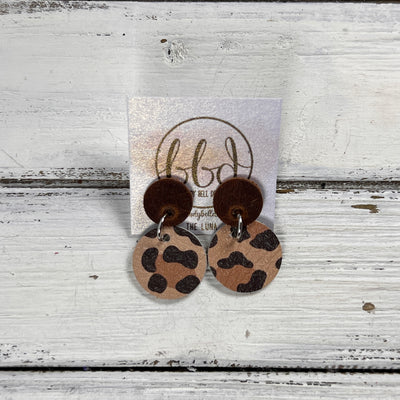 LUNA -  Leather Earrings ON POST  || DISTRESSED BROWN, <BR> CARAMEL CHEETAH