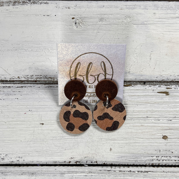 LUNA -  Leather Earrings ON POST  || DISTRESSED BROWN, <BR> CARAMEL CHEETAH
