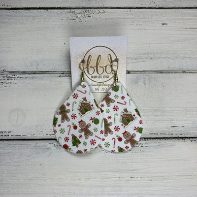 ZOEY (3 sizes available!) -  Leather Earrings  ||  <BR> GINGERBREAD PRINT  (FAUX LEATHER)