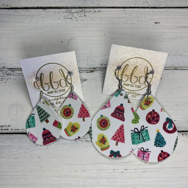 ZOEY (3 sizes available!) -  Leather Earrings  ||   WHIMSICAL CHRISTMAS PRINT (FAUX LEATHER)