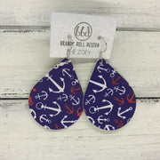 ZOEY (3 sizes available!) -  Leather Earrings  ||   BLUE WITH WHITE & RED ANCHORS
