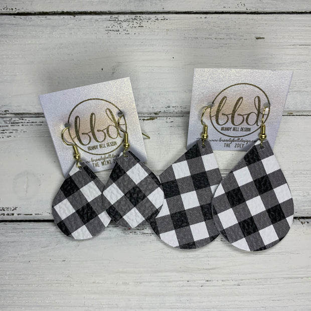 ZOEY (3 sizes available!) -  Leather Earrings  ||   PETITE BLACK & RED BUFFALO PLAID
