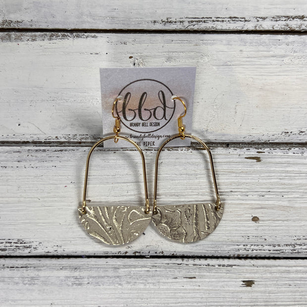 PIPER -  Leather Earrings  ||  <BR> METALLIC CHAMPAGNE WESTERN FLORAL
