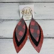 INDIA - Leather Earrings   ||  <BR> SHIMMER BUFFALO PLAID (FAUX LEATHER),  <BR> SHIMMER BLACK, <BR> SHIMMER RED