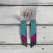 CODY -  Leather Earrings  ||  <BR> AQUA PALMS, <BR> METALLIC PINK ANIMAL PRINT, <BR> METALLIC ANTIQUE MERMAID