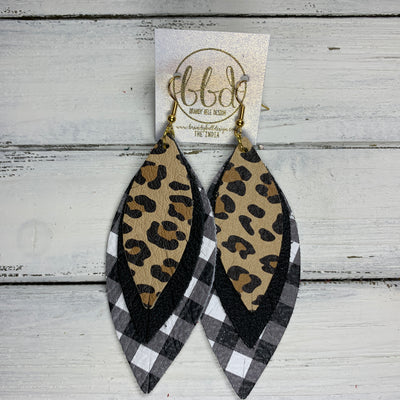 INDIA - Leather Earrings   ||  <BR> CARAMEL CHEETAH,  <BR> MATTE BLACK, <BR> PETITE BLACK & WHITE BUFFALO PLAID