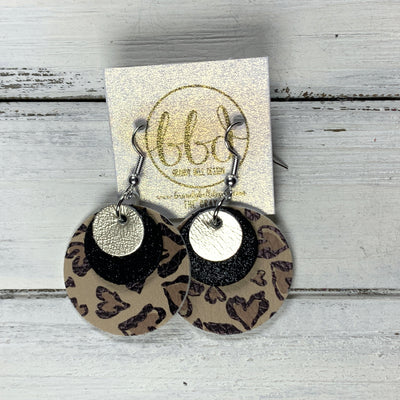 GRAY - Leather Earrings  ||    <BR> METALLIC CHAMPAGNE SMOOTH, <BR> SHIMMER BLACK,  <BR> CHEETAH PRINT HEARTS (FAUX LEATHER)