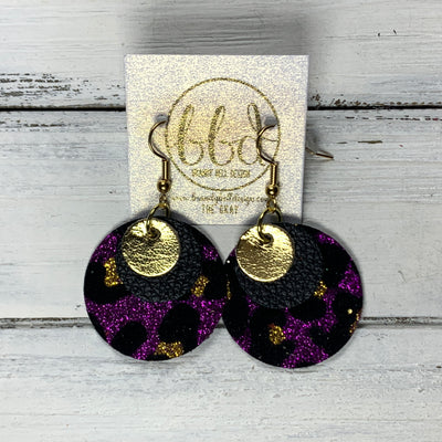 GRAY - Leather Earrings  ||    <BR> METALLIC GOLD SMOOTH, <BR> MATTE BLACK,  <BR> PURPLE GLITTER CHEETAH (FAUX LEATHER)