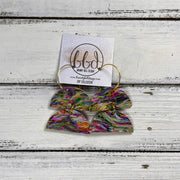 JOY -  Leather Earrings  ||   <BR> PSYCHEDELIC RAINBOW  (CORK ON LEATHER)