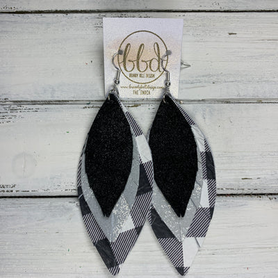 INDIA - Leather Earrings   ||  <BR> SHIMMER BLACK,  <BR> SHIMMER SILVER, <BR> BLACK & WHITE BUFFALO PLAID