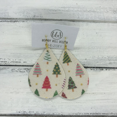 ZOEY (3 sizes available!) -  Leather Earrings  ||  CHRISTMAS TREES ON IVORY (FAUX LEATHER)