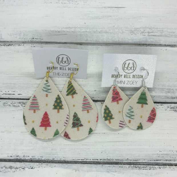 ZOEY (3 sizes available!) -  Leather Earrings  ||  CHRISTMAS TREES ON IVORY (FAUX LEATHER)