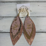 INDIA - Leather Earrings   ||  <BR> ROSE GOLD ON PINK NORTHERN LIGHTS,  <BR> METALLIC ROSE GOLD SMOOTH, <BR> SHIMMER VINTAGE PINK