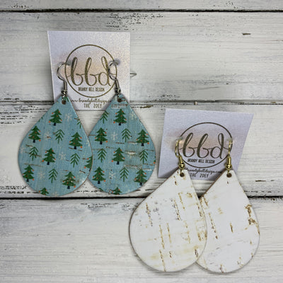 ZOEY (3 sizes available!) -  <BR> 2 PACK *LIMITED EDITION* CORK Earrings    ||  CHRISTMAS TREES ON BLUE CORK / WHITE CORK
