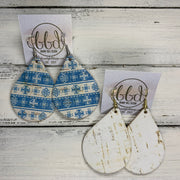 ZOEY (3 sizes available!) -  <BR> 2 PACK *LIMITED EDITION* CORK Earrings    ||  BLUE & WHITE SNOWFLAKES CORK / WHITE CORK