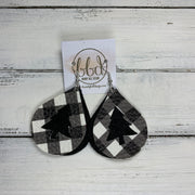 ZOEY -  <BR>  *LIMITED EDITION* CUT-OUT Earrings    ||  BLACK & WHITE BUFFALO PLAID ON SHIMMER BLACK