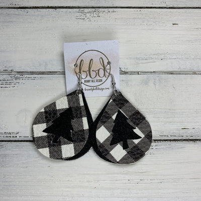 ZOEY -  <BR>  *LIMITED EDITION* CUT-OUT Earrings    ||  BLACK & WHITE BUFFALO PLAID ON SHIMMER BLACK