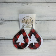 ZOEY -  <BR>  *LIMITED EDITION* CUT-OUT Earrings    ||  RED & WHITE BUFFALO PLAID ON MATTE WHITE