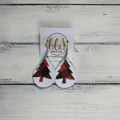 MINI ZOEY -  <BR>  *LIMITED EDITION* CUT-OUT Earrings    ||  BLACK & RED BUFFALO PLAID ON MATTE WHITE