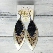 DOROTHY - Leather Earrings  ||  <BR> SHIMMER BLACK, <BR> CHEETAH PRINT HEARTS(FAUX LEATHER), <BR> METALLIC CHAMPAGNE SMOOTH