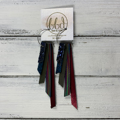 AUDREY - Leather Earrings  ||   NAVY BLUE GLITTER (FAUX LEATHER), SHIMMER TEAL, MATTE OLIVE GREEN, MULTICOLOR STRIPE, METALLIC CRANBERRY SMOOTH